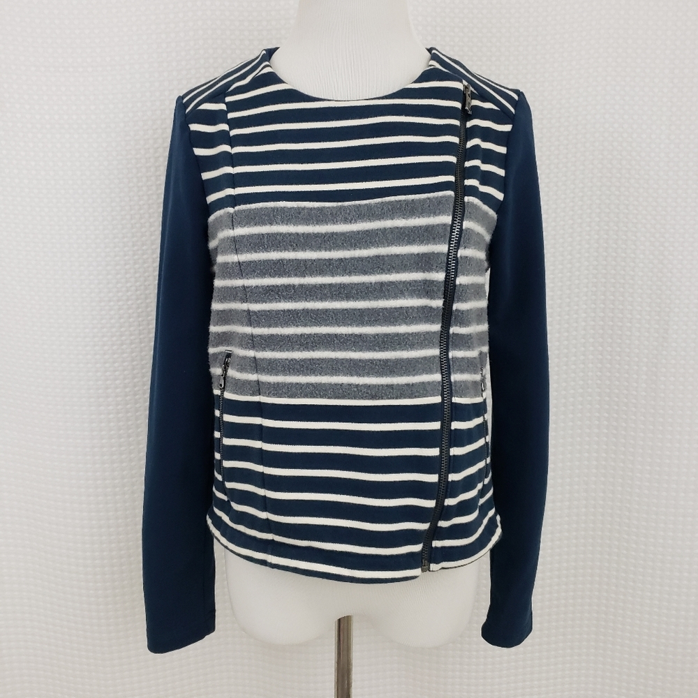 Lou & Grey Jacket Block Stripe Moto Jacket Navy Gray size Small Biker